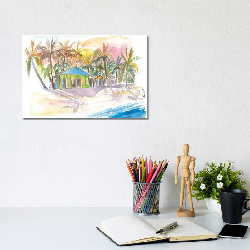 Dominican Republic Beach In Punta Cana With Shops By Markus & Martina Bleichner - Wrapped Canvas Painting by Markus & Martina Bleichner - Wrapped Canvas Painting