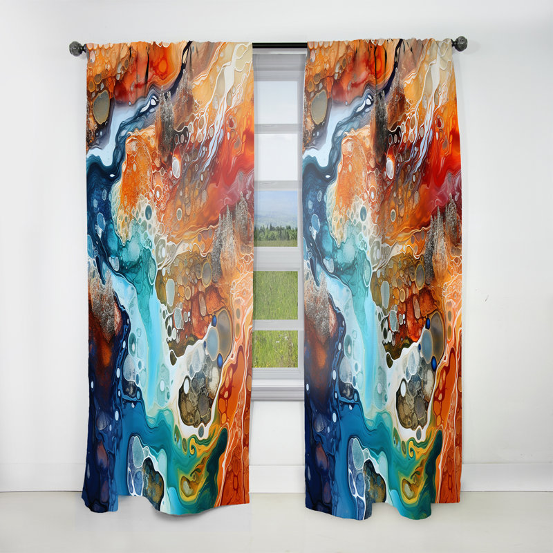 Blue And Brown Geyser Liquid Art I - Shapes Curtain - Room Darkening Abstract Curtain - 1 Panels, 52" W x 84" L