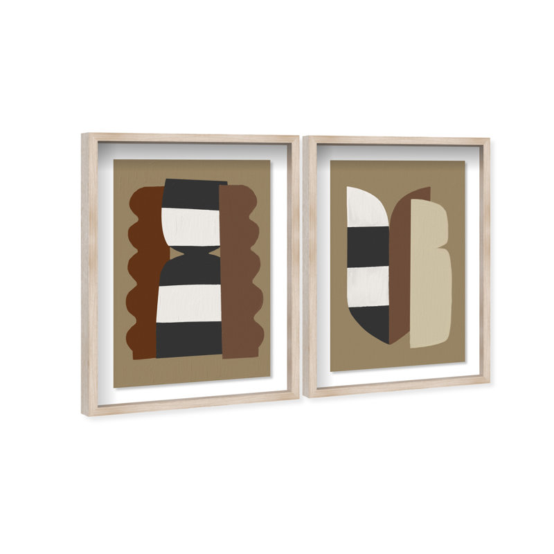 Puzzle Catcher Set Shadowbox Abstract Print by Oliver Gal, Black Frame, 10 x 15, 31.5"H x 46.5"W, Natural Oak Shadowbox