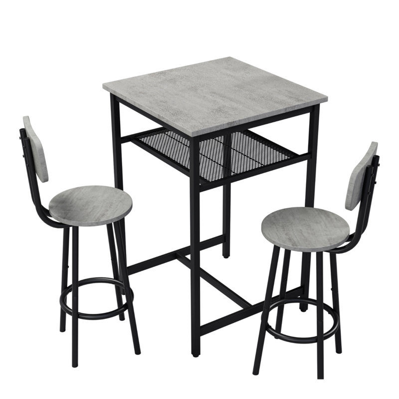 Table de bar, équipée de 2 tabourets de bar, avec dossier et cloison