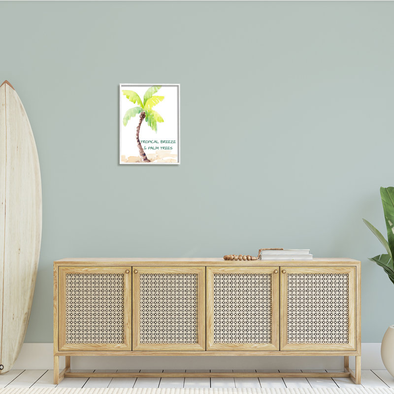 «Tropical Breeze & Palm Trees», art texturé à la giclée noire encadrée par Lanie Loreth, Giclée encadrée blanc bord de mer