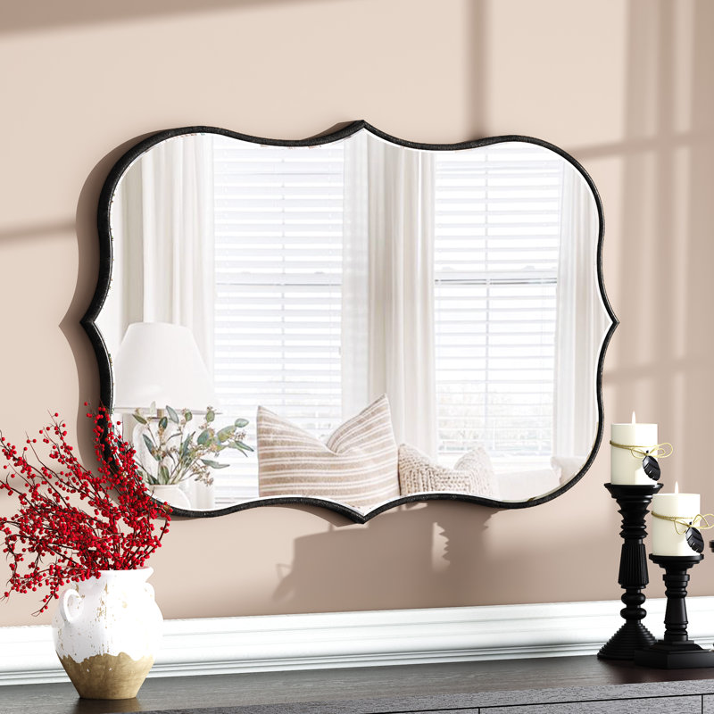 Euri Scalloped Wood Framed Decorative Wall Mirror, Black