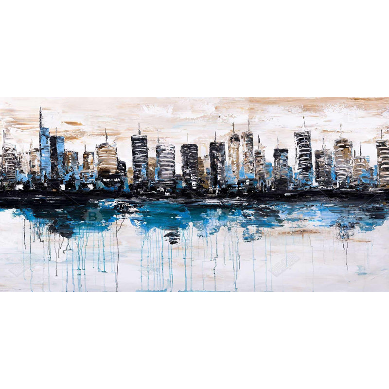 Abstract city with reflection on water - 15.75"x31.50" Desk mat
