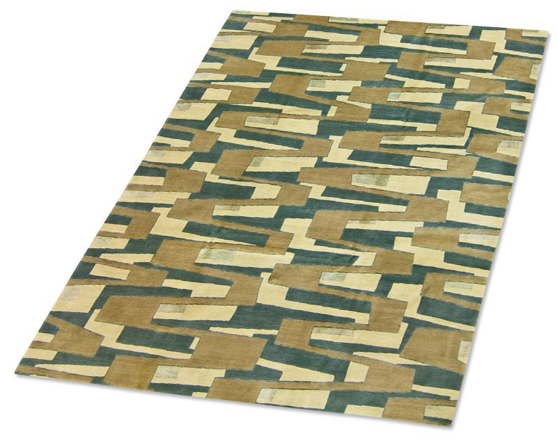 Zigzaggery Wool Geometric Area Rug in Beige/Blue, Rectangle 9' x 12'