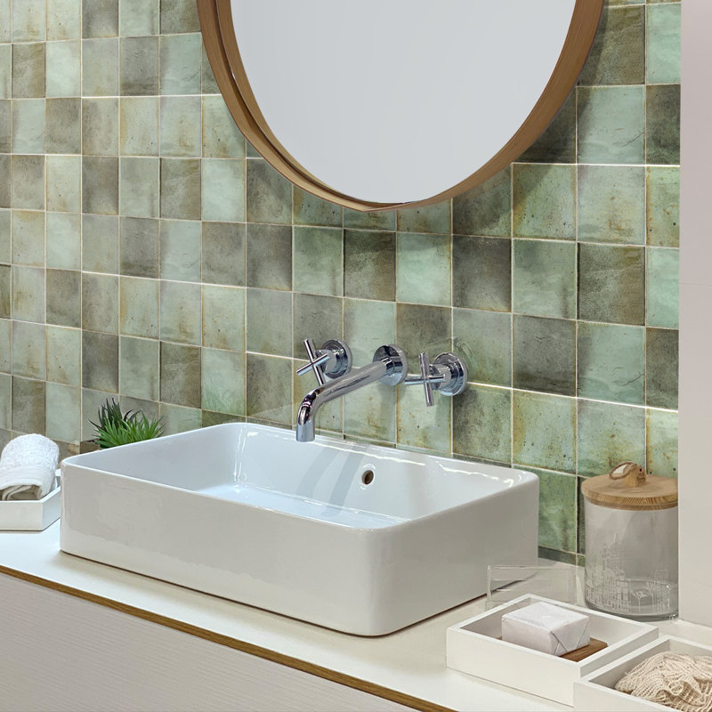 Antiek 3.94 in. x 3.94 in. Glossy Ceramic Square Wall and Floor Tile (6.48 sq. ft./case) (60-pack), Sage Green