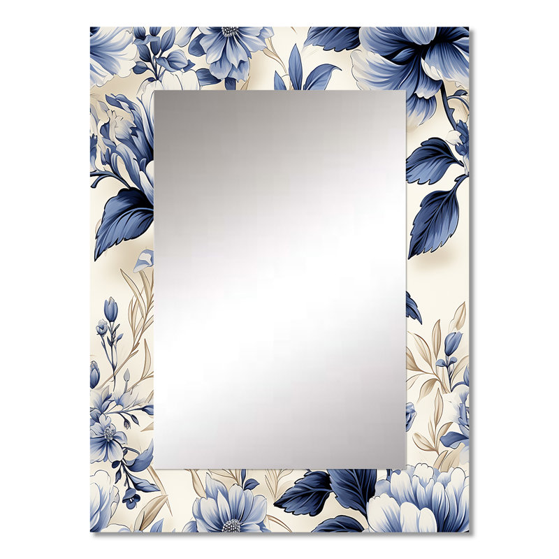 Hurst bleu cobalt victorien, motif victorien rococo - miroir floral, miroir mural unique, impression d'art en métal