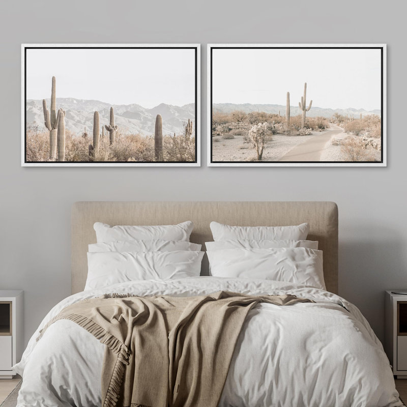«Southwest Desert Cactus», 2 pièces, H 24 po x l 36 po, Cadre blanc