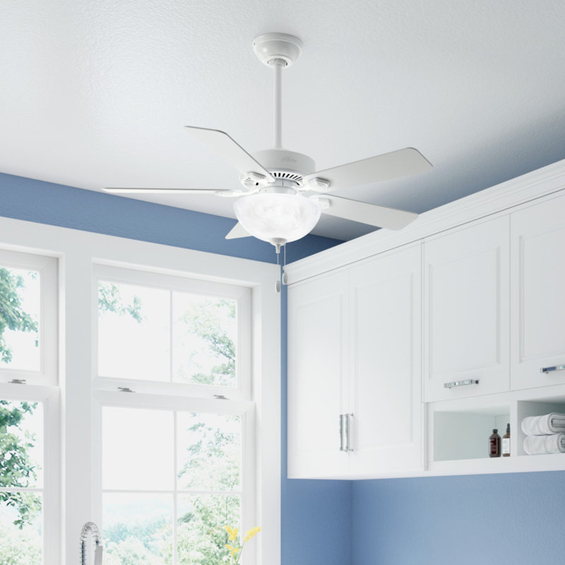 44" Swanson 5 - Blade Standard Ceiling Fan with Pull Chain and Light Kit Included, Fresh White