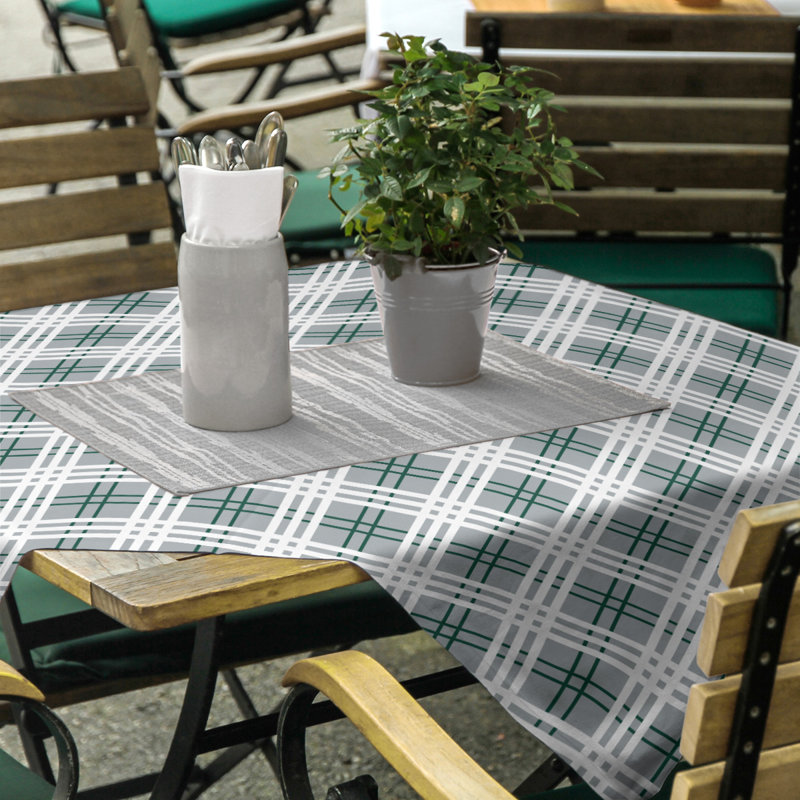 Plaid Cotton Blend Square Tablecloth, Gray/Hunter Green/White