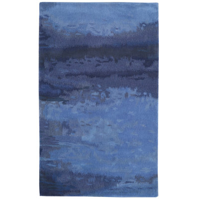 Luster Wash Wool Area Rug in Indigo Blue