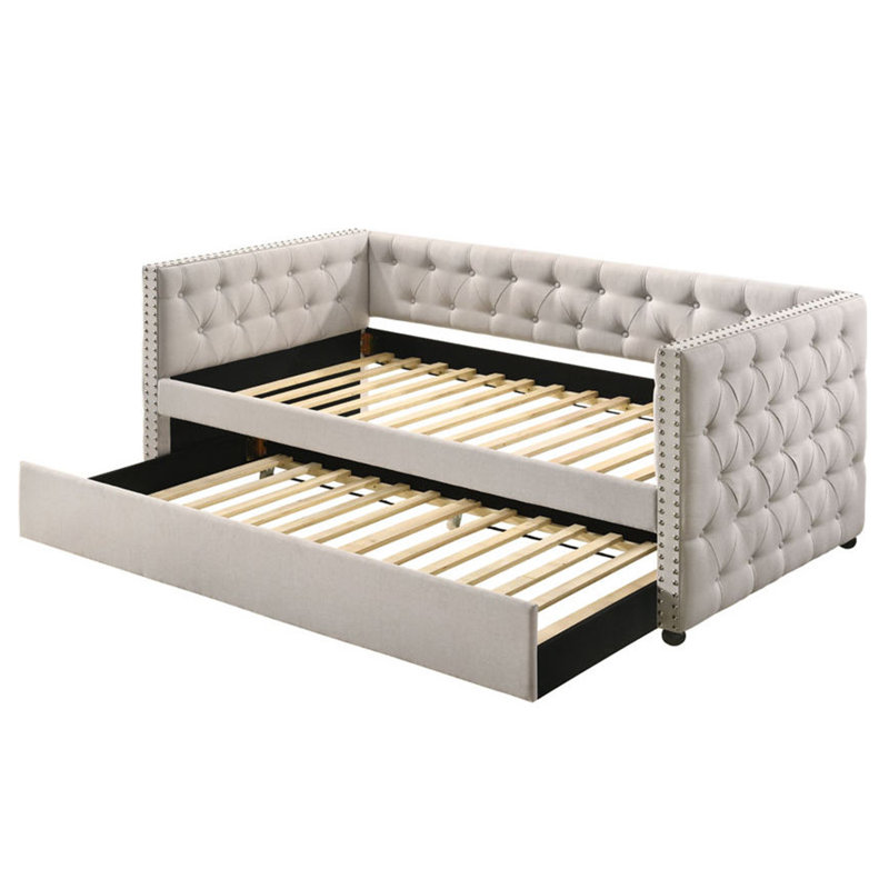 Wickman Daybed with Trundle,Platform Bed,Bed Frame, Beige, Full / Double, Solid Wood