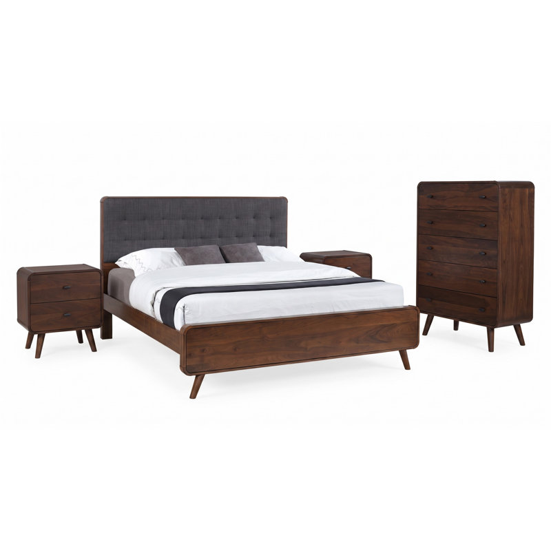 Rowan Dark Walnut Queen 4-piece Bedroom Set, 4 Pcs: Bed, Dresser, 2 Nightstands, Queen