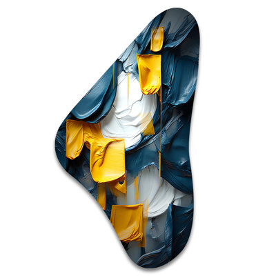 «Spring Bliss Abstract Turquoise and Yellow I», peinture abstraite en forme de Boomerang, art mural en métal asymétrique