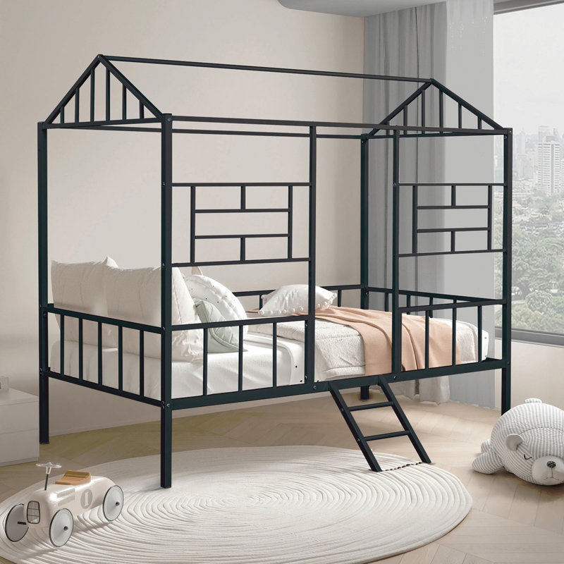 Finition du lit superposé simple de style contemporain avec construction en métal et échelle en angle