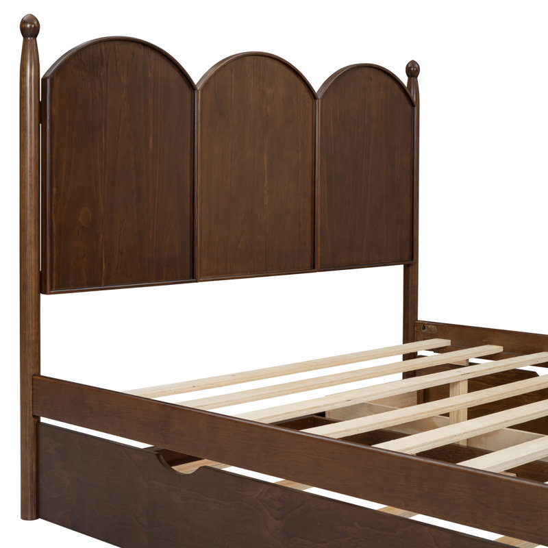 Grand lit plateforme avec 2 grands tiroirs et 1 lit gigogne simple, Noyer