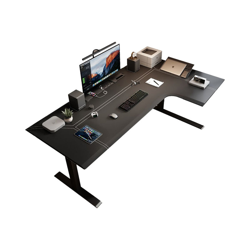 Black L-Shaped Hight adjustable Manufactured Wood + Steel desk, Right, 47.24" H x 70.87" W x 43.31" D
