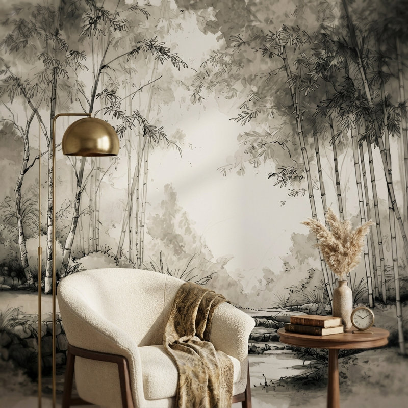 Panneau mural en bambou traditionnel, Non-Woven Nonpasted, 200 po x 120 po