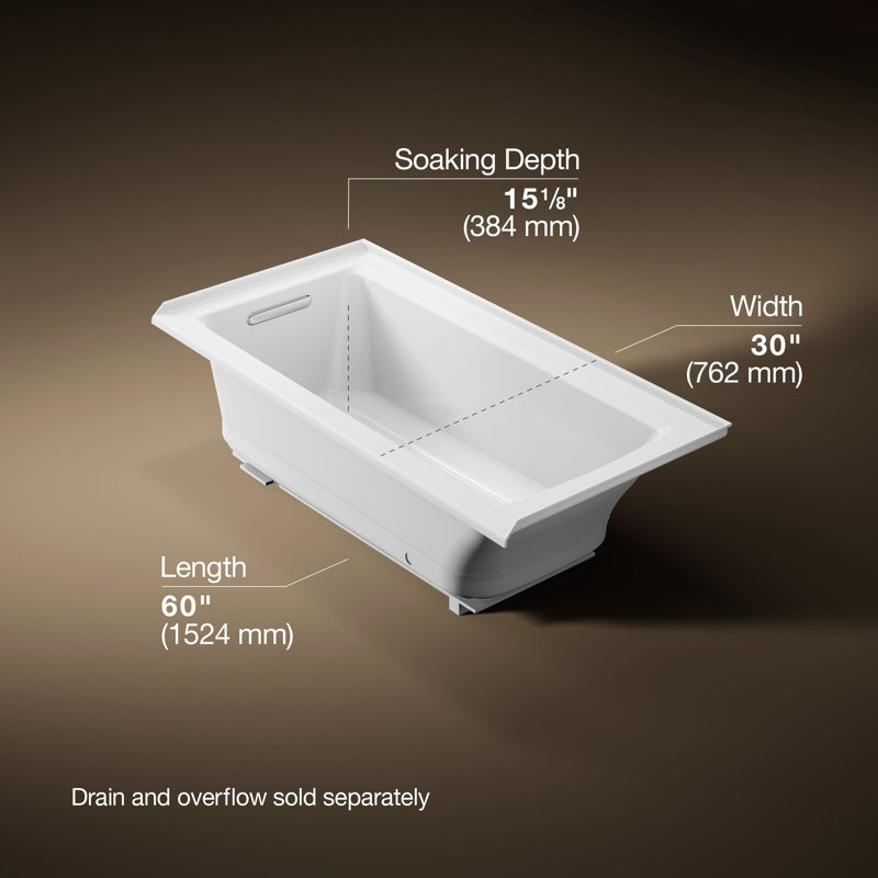 Archer® 60-in X 30-in Alcove Heated Bubblemassage Air Bath with Left-hand Drain, White, Left