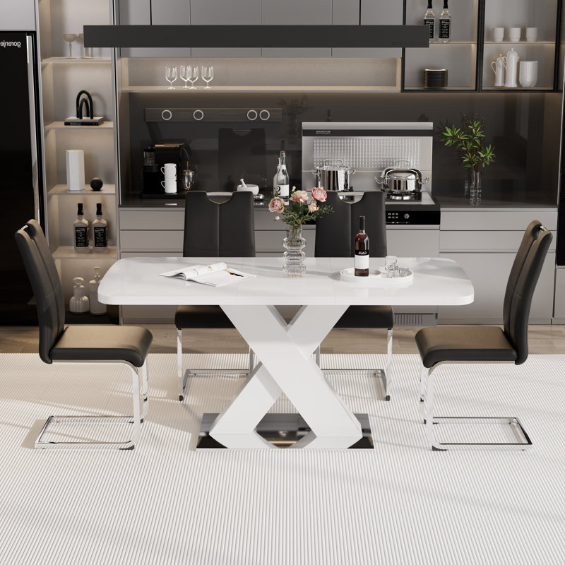 Ensemble de table de salle à manger moderne extensible avec chaises de luxe en similicuir, 5, Black