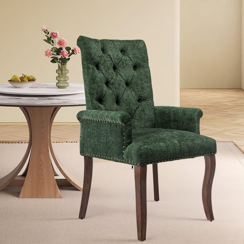 Chaise de salle à manger rembourrée en chenille Modern, Vert