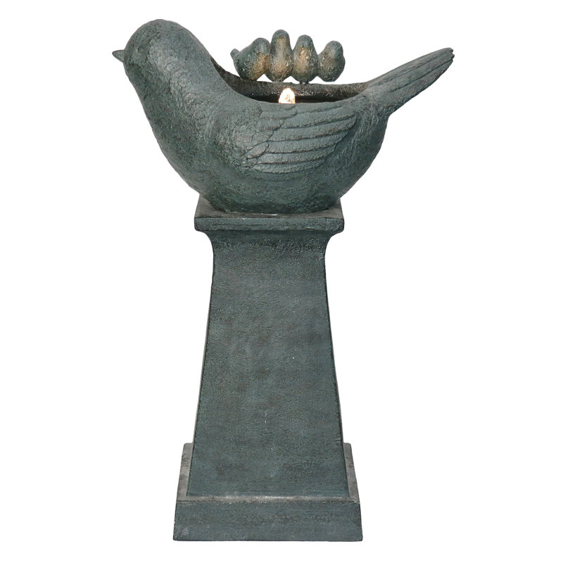 Handcrafted Outdoor Birdbath Fountain with Lights
