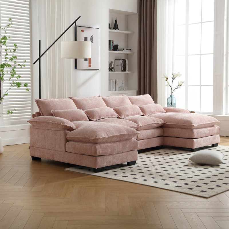 Très grand canapé à quatre places en forme de U, canapé confortable, Rose