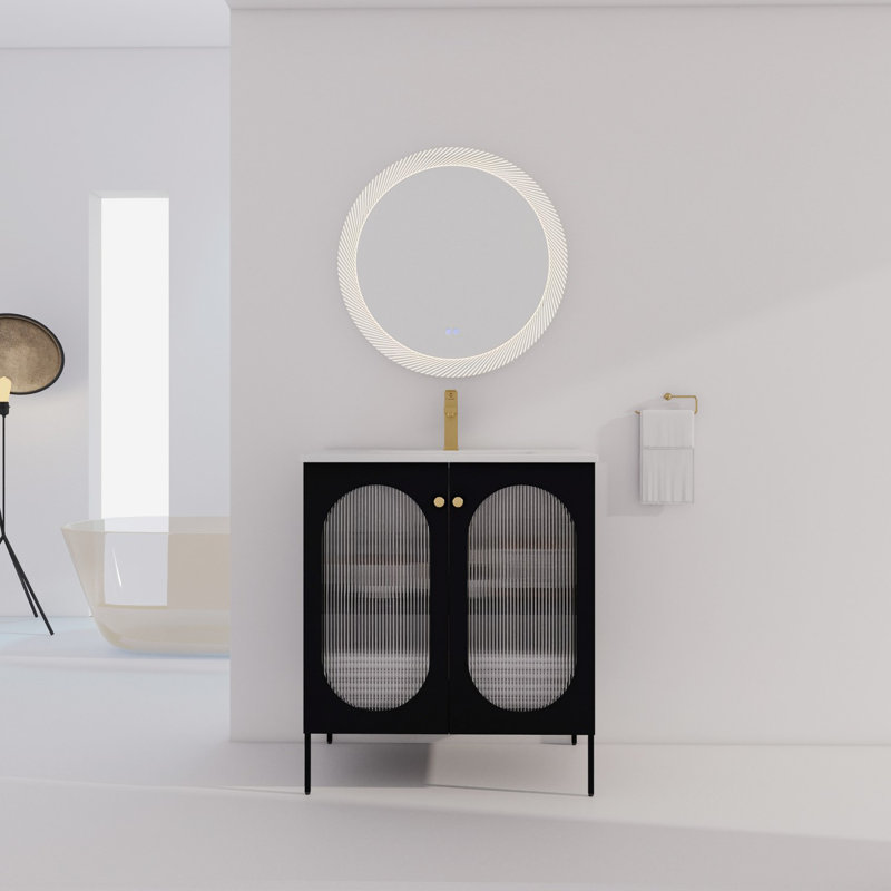 Black Freestanding Single Sink Vanity with White Ceramic Top