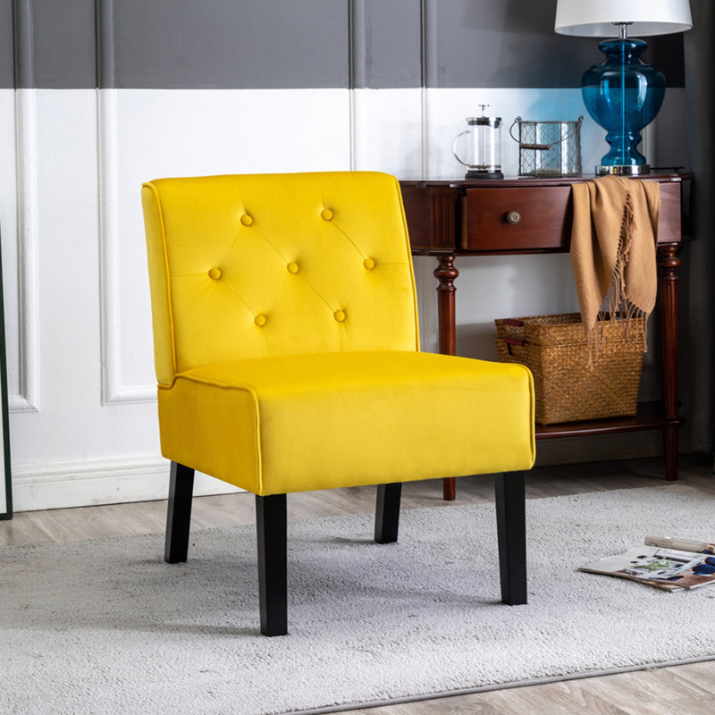Fauteuil d'appoint à motif capitonné sans accoudoirs 2 pièces 53 po avec tissu en velours et coussin en mousse à haute densité de qualité supérieure Reese