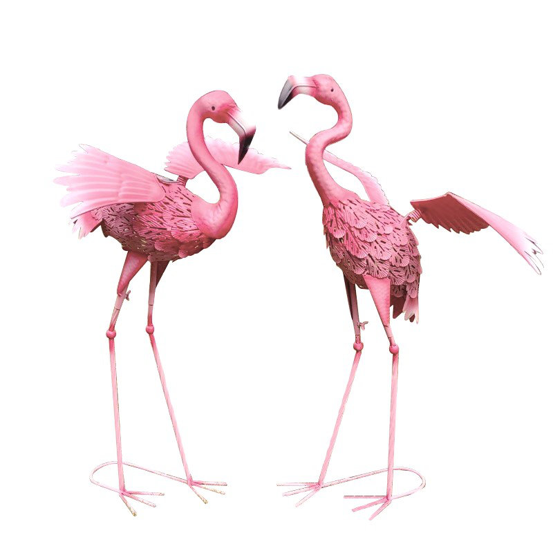 Pair of Metal Flamingos with Light