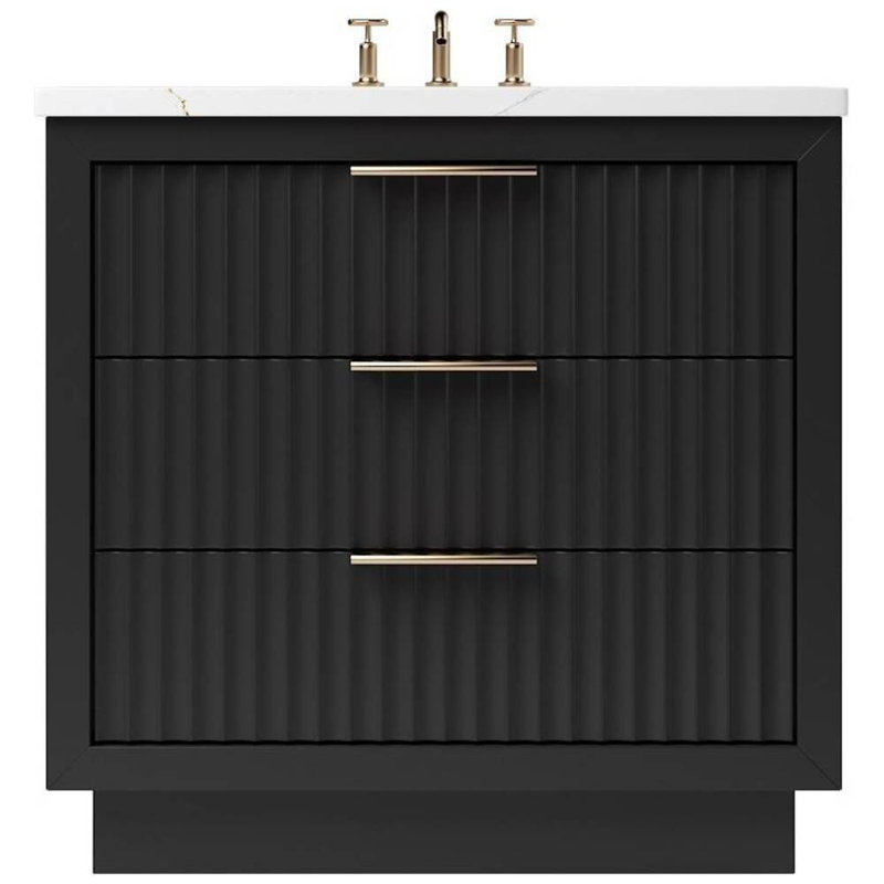 Lecrieú Three-Drawer Single Bath Vanity, Noir, Rose Gold, 36"