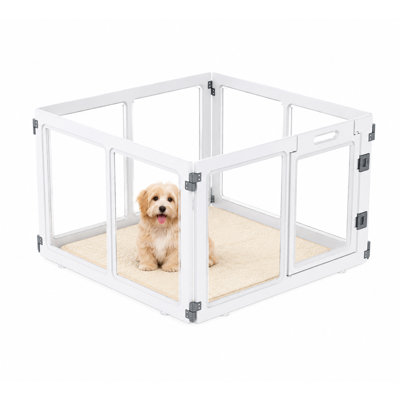Clear Acrylic Dog Playpen with Door,23.6" Puppy Playpen,Easy Assemble Pet Fence for Puppies/Small Dog Play Pen Indoor (White, 23.6"&40", 4 PC)