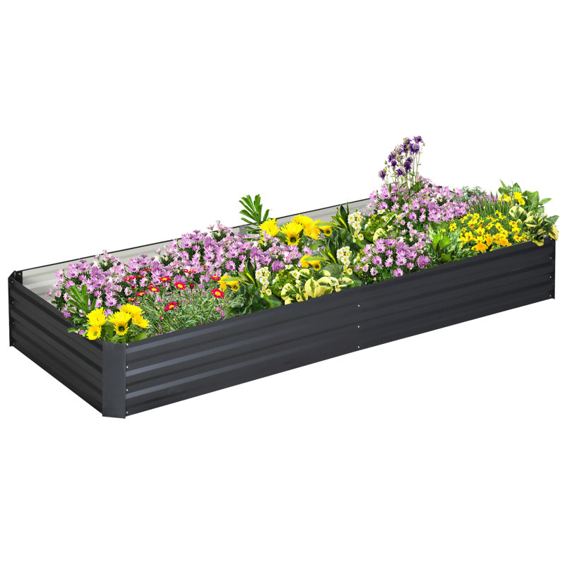 7.9' X 3' 1' Galvanized Metal Raised Garden Bed, Gray Planter For Growing Veggies, Flowers, Herbs, Succulents - Noise Reduction, Plant Protection Feature Bed With Steel, 1'. For Flowers. Gray,