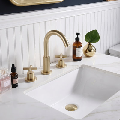 Solid Brass 2 Handles Bathroom Sink Faucet With Drain Assembly