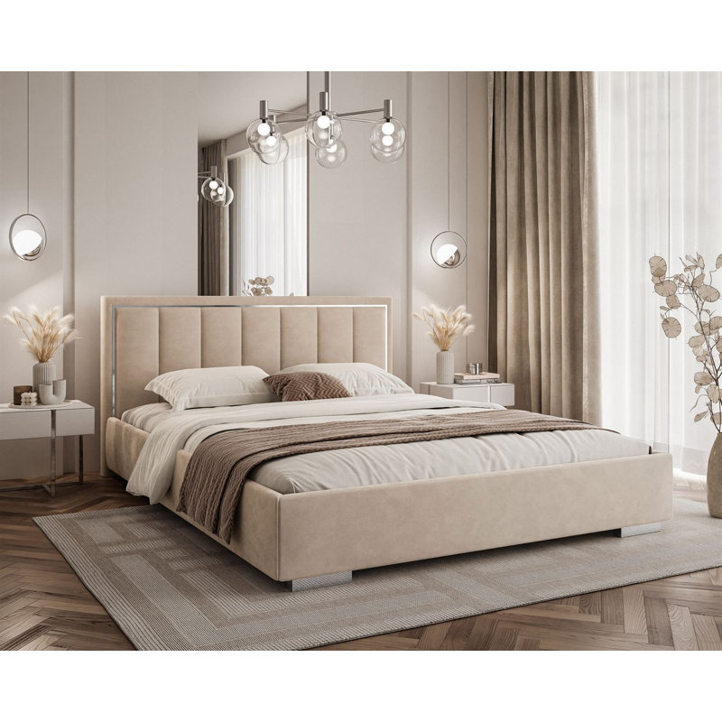 Upholstered Ottoman Bed, Sand Beige, Single (100 x 205 cm)