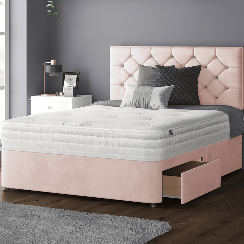 Hatmaker Divan Bed Base, Single (3'), 2 Right Drawers, Pink
