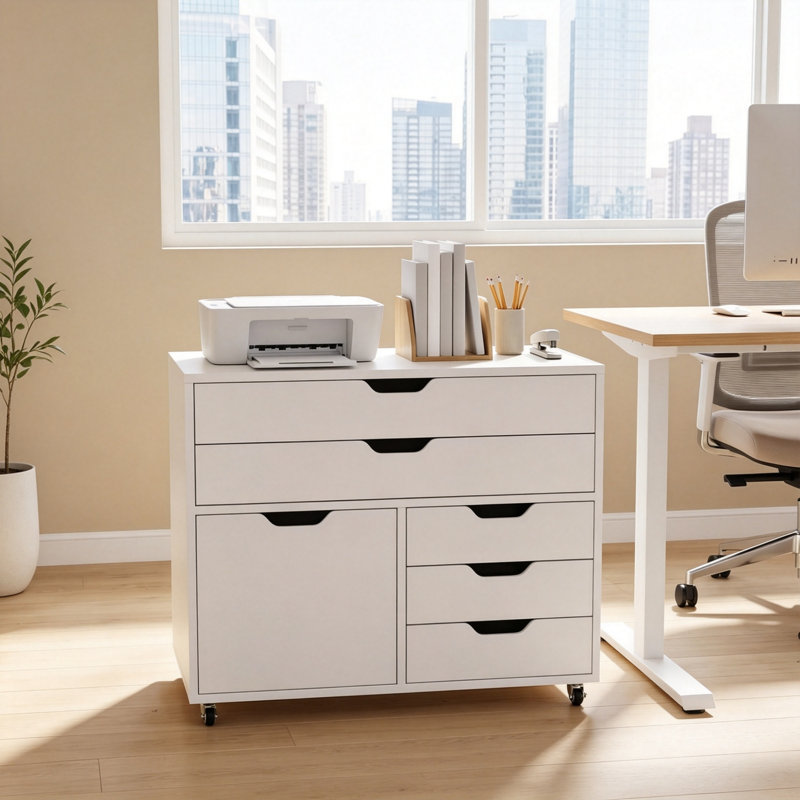 77 cm W 5 -Drawer Wheels / Casters included Mobile Filing Cabinet