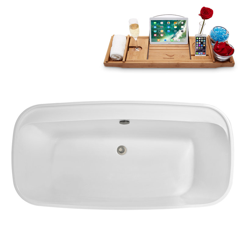 1501.1mm x 749.3mm Freestanding Soaking Acrylic Bathtub, Brushed Nickel