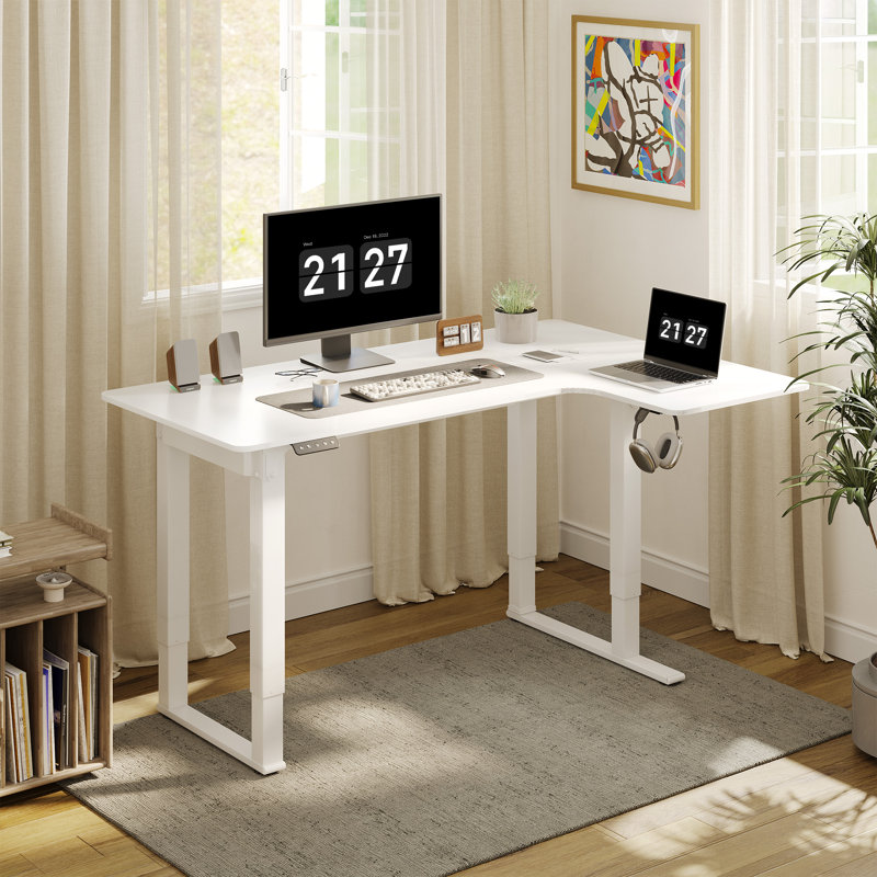 Cheriece L-Shaped Standing Desk, White, 46" H x 63" W x  43.30" D