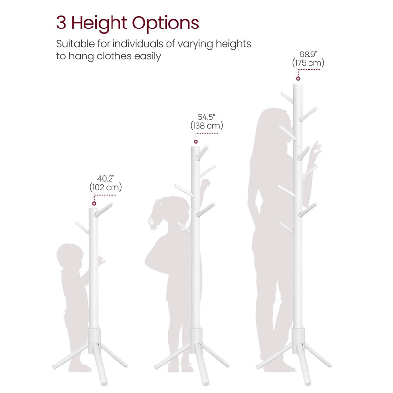 Freestanding solid wood tree-shaped coat rack, White