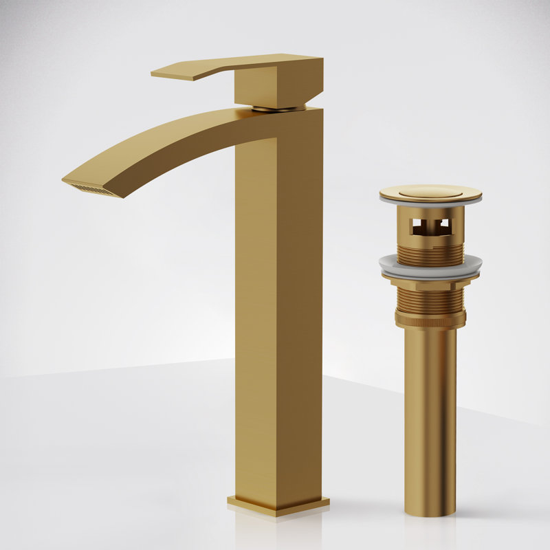 Single Hole Bathroom Faucet, Single Handle Bathroom Sink Faucet with Drain Assembly, Brushed Gold