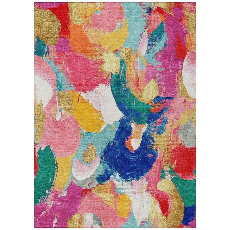 Tapis intérieur / extérieur lavable à la machine Xhevrie, Rectangle 9 pi x 12 pi