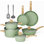Pots and Pans Set Non Stick, 12 Piece Green Granite Kitchen Cookware Induction Compatible