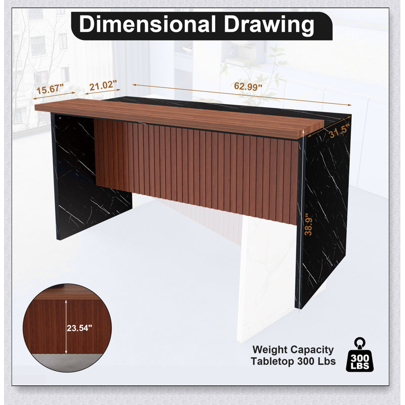 Îlot de cuisine moderne de 63 pouces avec surface d'aspect marbre, lumières DEL et grille pour un repas élégant et fonctionnel