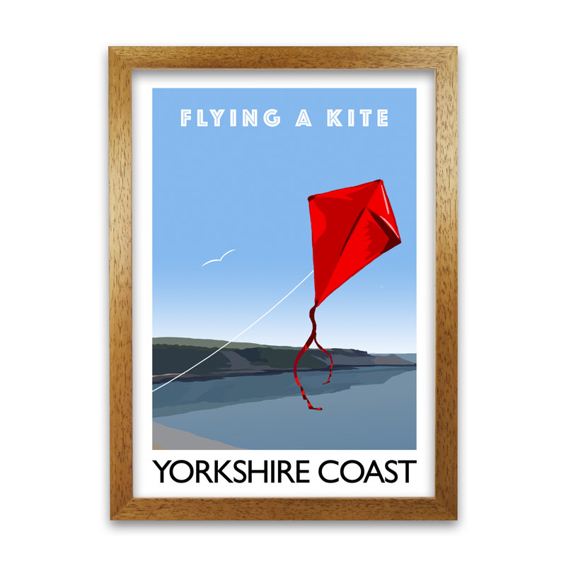 Flying A Kite Yorkshire Coast 1 Piece Single Picture Frame Wall Art, 42 cm H x 29.7 cm W x 3 cm D, Honey Oak