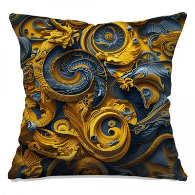 Coussins Intricate Blue Yellow Swirls