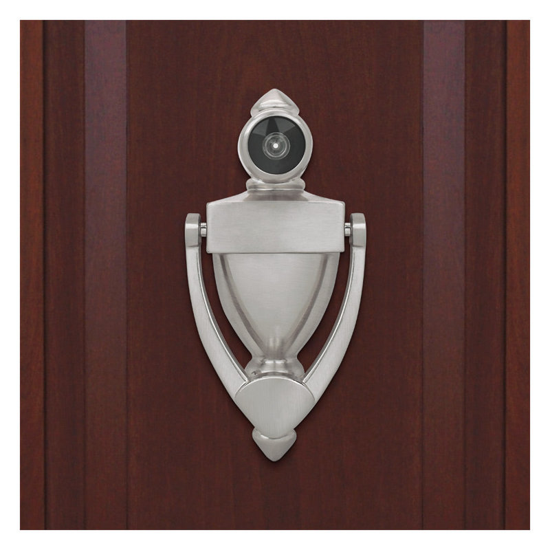 High Door Knocker W/220 Degree Viewer, Satin Nickel, 5.5" H x 2.5" W x 1.13" D