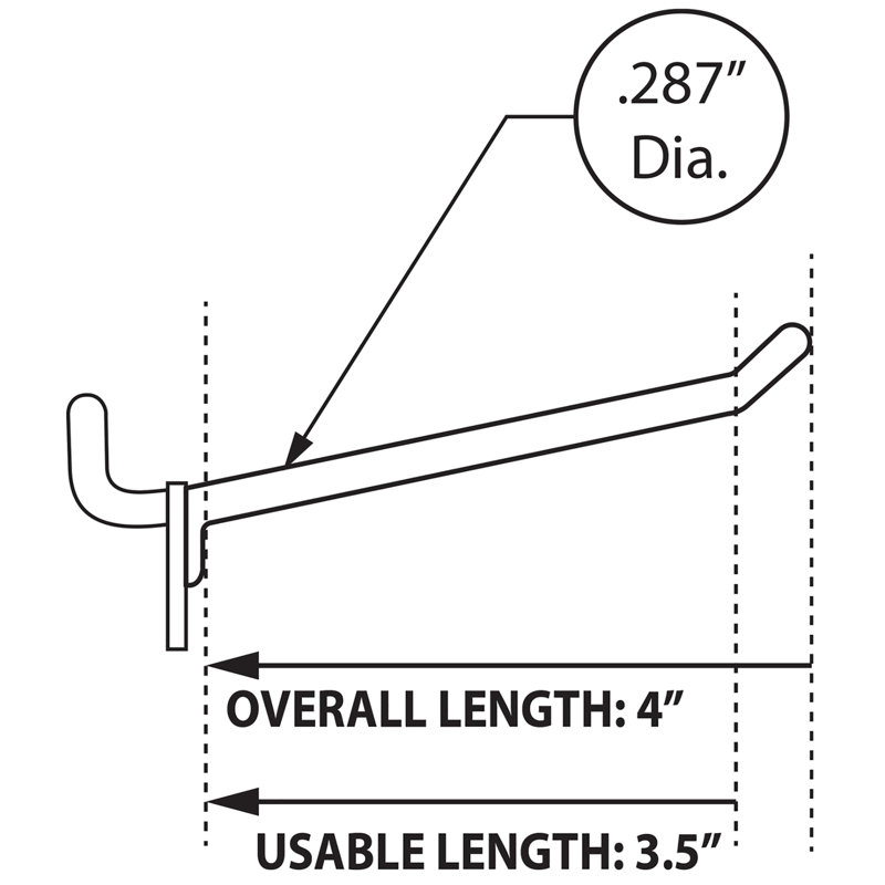 4" Glass-Filled Nylon Hook: 0.287" Diameter, 50-Pack