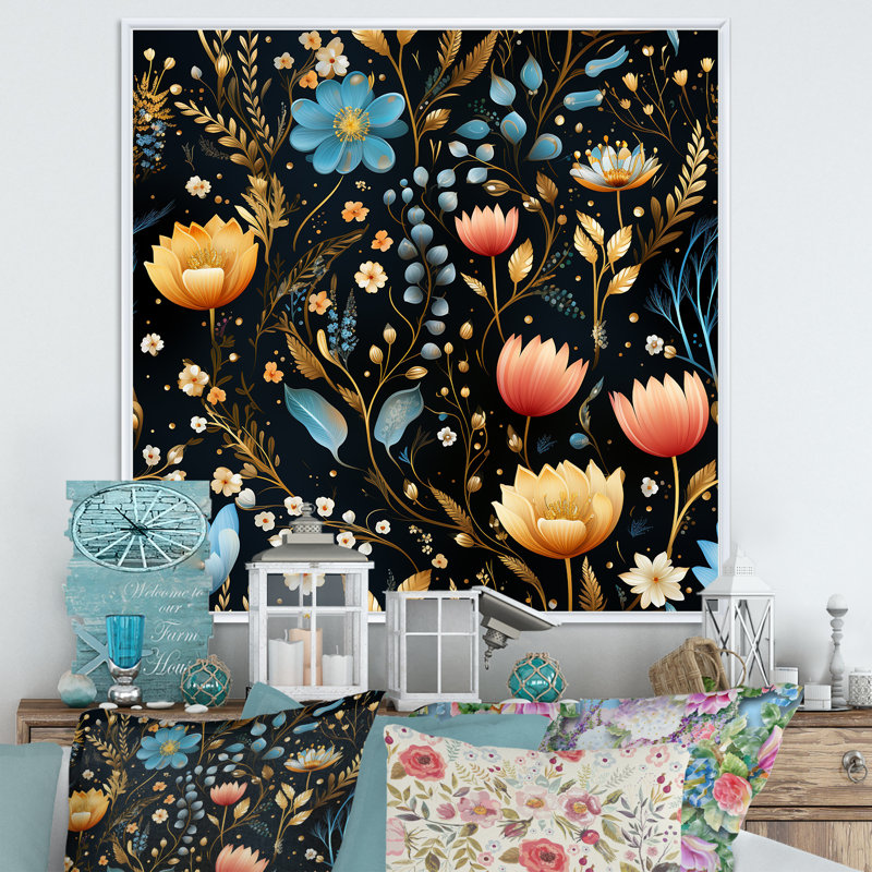 Cristal fleuri motif floral III - art mural floral, H 30 po x l 30 po x P 1,5 po, Cadre flottant blanc
