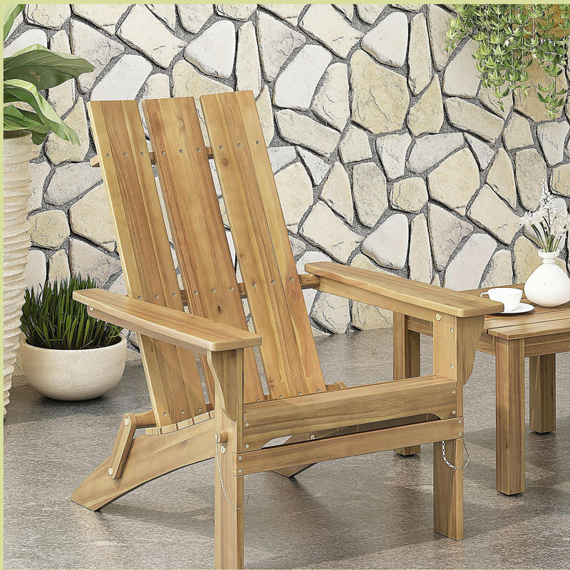 Damione Acacia Foldable Outdoor Adirondack Chair, Natural Stained