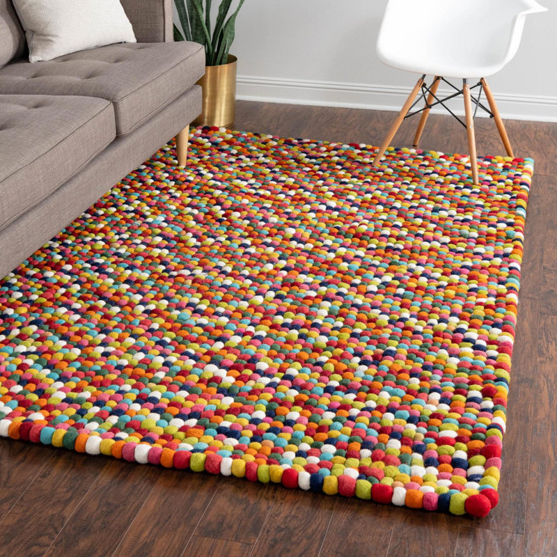 Gregorey Abstract Wool Red/Green/Black Area Rug, Rectangle 6'1" x 9'
